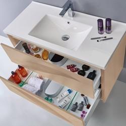 Eviva Findo 39 Inch Oak Wall Mount Bathroom Vanity with White Integrated Solid Surface Sink Bathroom Vanity Eviva